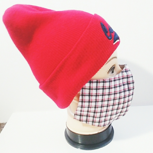 Red & Gray Grid Face Mask - Picture 6 of 7